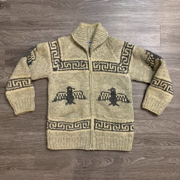 Vintage 70s Kanata Wool Cowichan Native Eagle Wool Sweater M